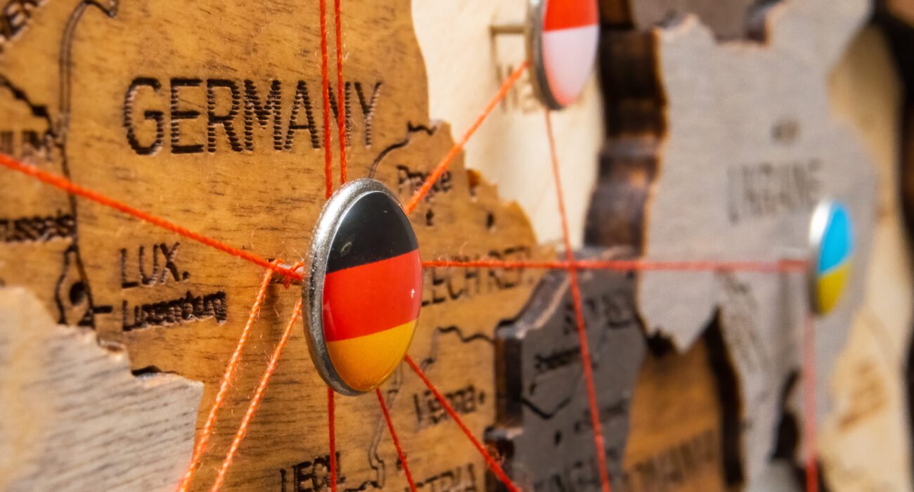 germany poland and ukraine flags on the pin