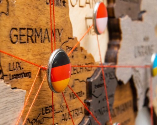 germany poland and ukraine flags on the pin